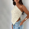 Lace Backless Top Summer Solid Color Waistless Asymmetrical Sloped Neck Vest Streetwear Womens Clothes